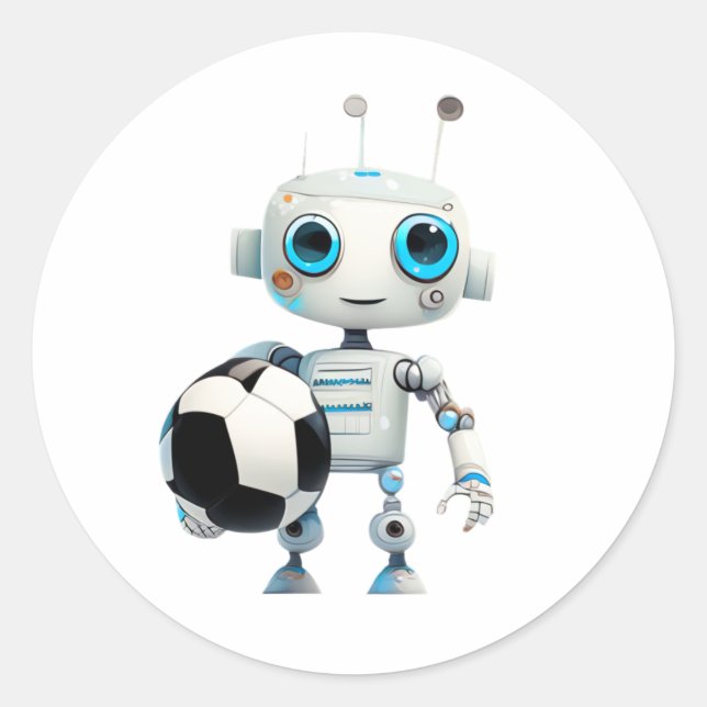 Cute Robot Soccer Team Classic Round Sticker (Front)