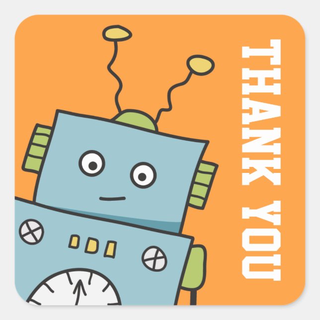 Cute Robot Thank You Stickers (Front)