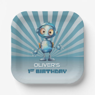 Cute Robot Theme 1st Birthday Party Paper Plates