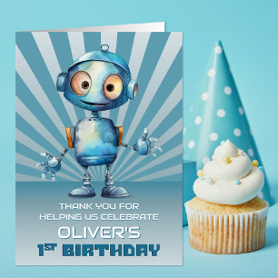 Cute Robot Theme 1st Birthday Thank You Card