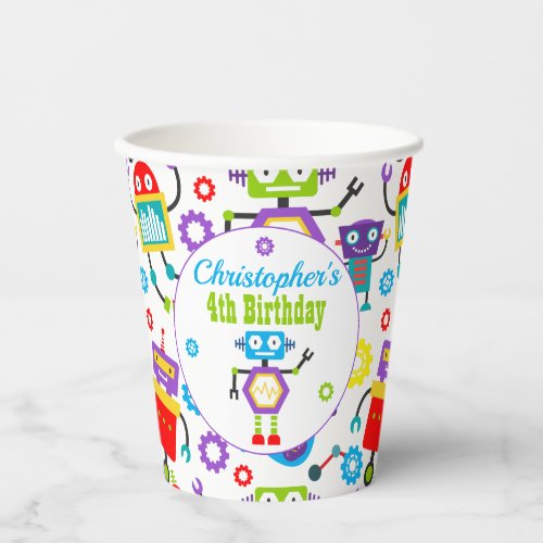 Cute Robot Theme Birthday Party Paper Cups