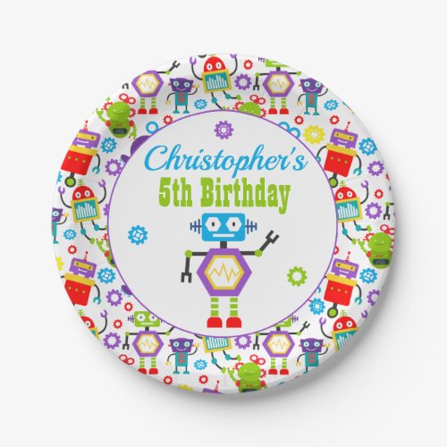 Cute Robot Theme Birthday Party Paper Plates