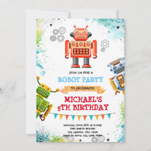 Cute robot theme invitation