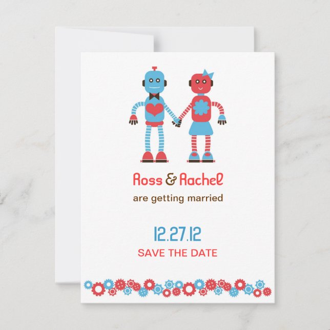 Cute Robot Theme Wedding Save the Date (Front)