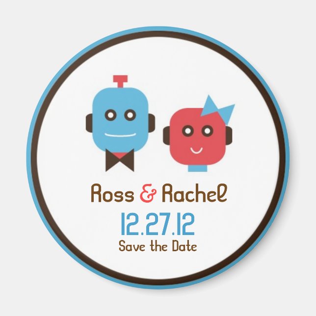 Cute Robot Theme Wedding Save the Date Magnet (Front)
