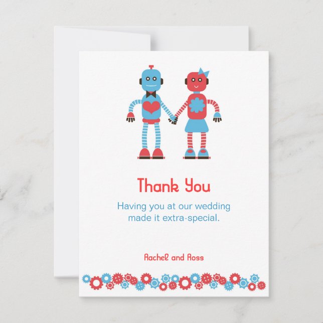 Cute Robot Theme Wedding Thank You Card (Front)
