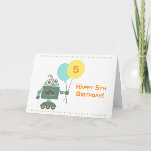Cute Robot with Balloons, Kids Happy Birthday Card