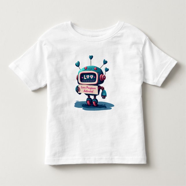 Cute Robot with blue hearts Valentines Text, Fun  Toddler T-shirt (Front)