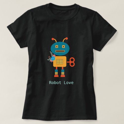 Cute robot with flowers design T_Shirt