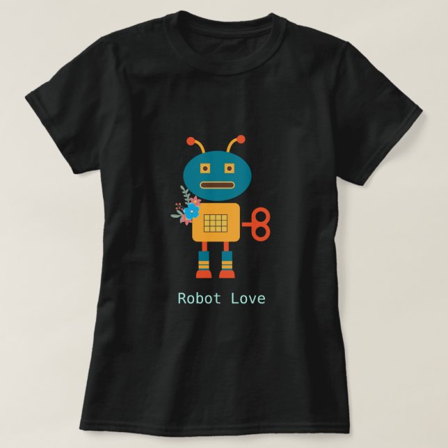 Cute robot with flowers design T-Shirt (Design Front)