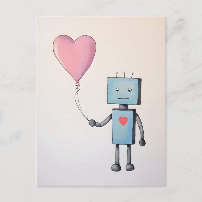 Cute Robot with Heart Balloon Poster  Postcard (Front)