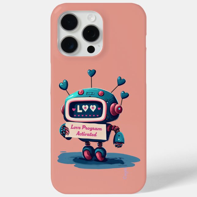 Cute Robot with Love Activated Message iPhone Case (Back)