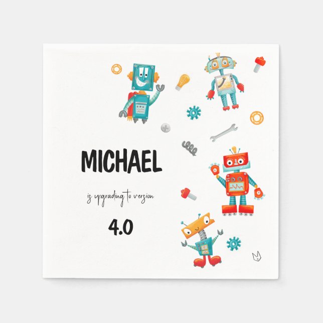 Cute Robots Birthday Invitation  Napkins (Front)