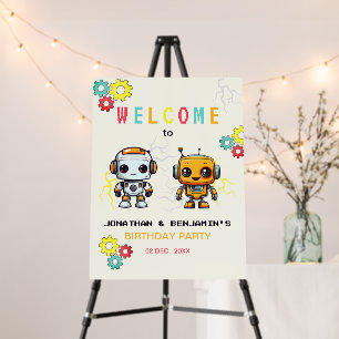 Cute Robots Boys Together Joint Birthday Welcome Foam Board
