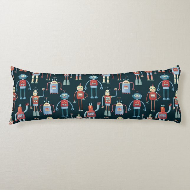 Cute Robots Dark Body Pillow (Front)