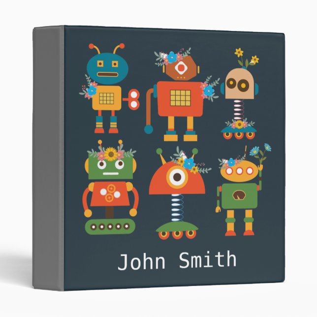 Cute robots kids design 3 ring binder (Front/Spine)