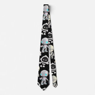 Cute Robots Pattern. CUTERB01.Black BG Neck Tie