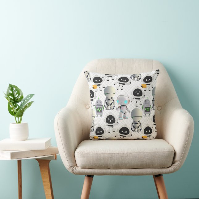 Cute Robots Pattern. CUTERB01 Throw Pillow (Chair)