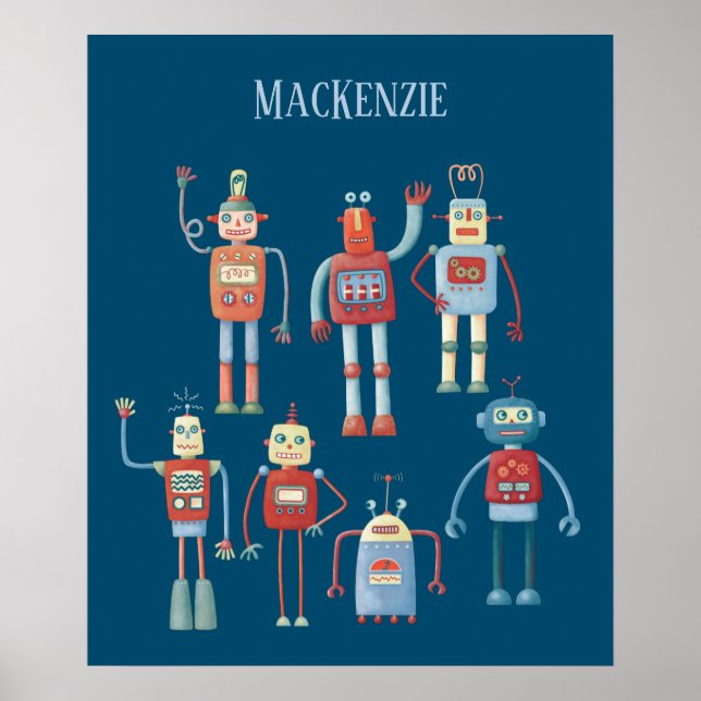 Cute Robots Personalized Poster (Front)
