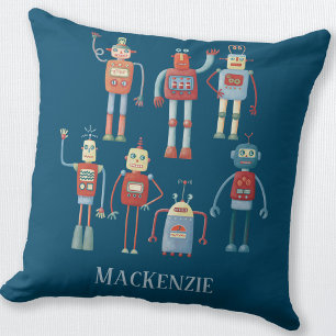 Cute Robots Personalized Throw Pillow