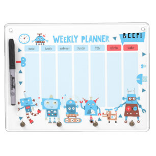 Cute Robots Weekly Planner Dry Erase Board