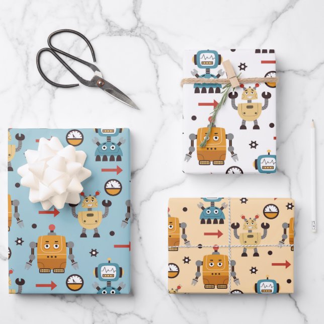Cute Robots  Wrapping Paper Sheets (Front)