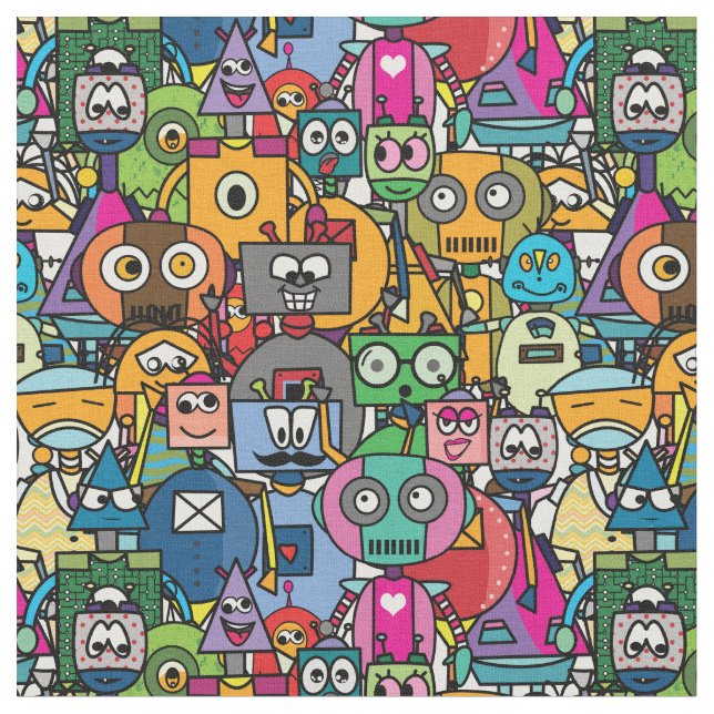 Cute robots XL Fabric (Close Up)