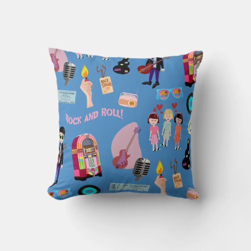 Cute Rock and Roll Oldies Cartoon Cute Pattern Throw Pillow
