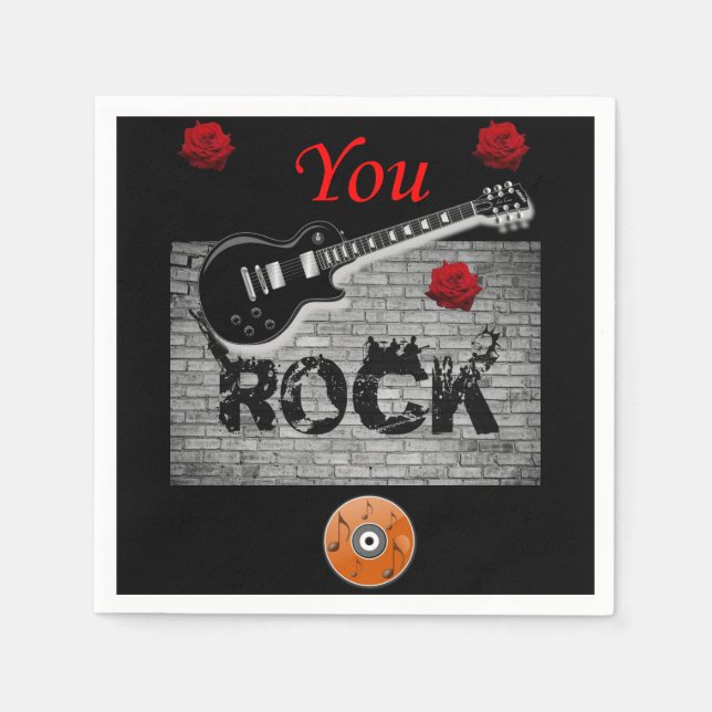 Cute Rock Black Paper Napkins (Front)