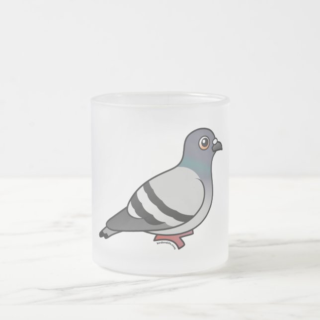 Cute Rock Pigeon Frosted Glass Coffee Mug (Center)