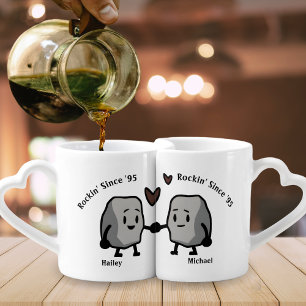 Cute Rock Pun Newlywed Couple Anniversary Coffee Mug Set