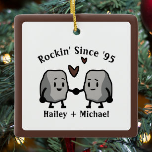 Cute Rock Pun Newlywed Couple Wedding Anniversary Ceramic Ornament