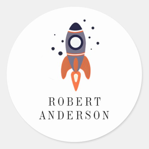 Cute Rocket  Astronaut Outer Space Birthday Name Classic Round Sticker