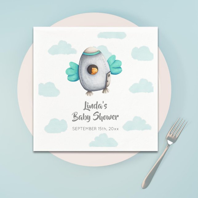 Cute Rocket Bird Baby Shower Napkins (Creator Uploaded)