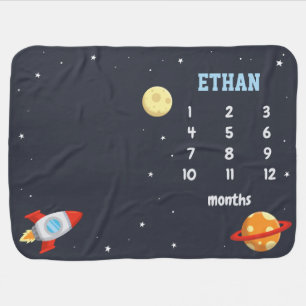 Cute Rocket In Space Baby Monthly Milestone Blanket