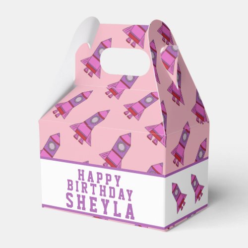 Cute Rocket Pink Girl Birthday Favor Boxes