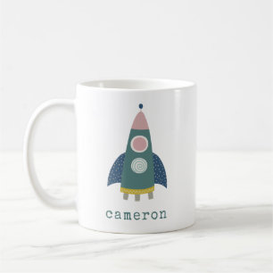 Cute Rocket Ship Cool Space Art Personalized Coffee Mug