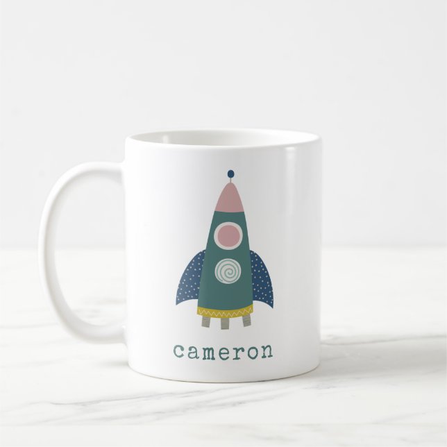 Cute Rocket Ship Cool Space Art Personalized Coffee Mug (Left)