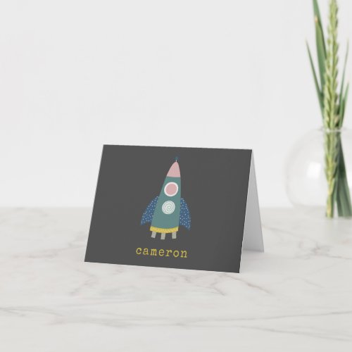 Cute Rocket Ship Cool Space Art Personalized Note Card