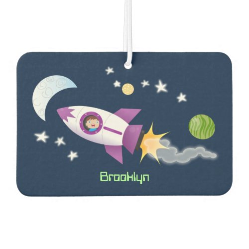 Cute rocket ship in space cartoon illustration air freshener