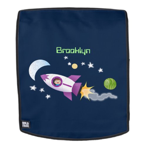 Cute rocket ship in space cartoon illustration backpack