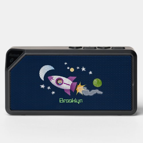 Cute rocket ship in space cartoon illustration bluetooth speaker