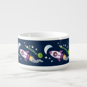 Cute rocket ship in space cartoon illustration bowl