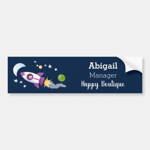 Cute rocket ship in space cartoon illustration bumper sticker