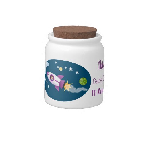 Cute rocket ship in space cartoon illustration candy jar