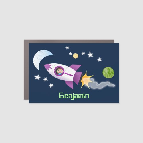 Cute rocket ship in space cartoon illustration car magnet