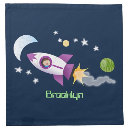 Cute rocket ship in space cartoon illustration cloth napkin