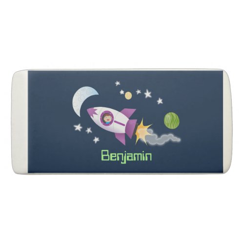 Cute rocket ship in space cartoon illustration eraser