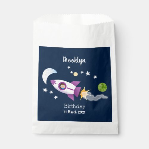 Cute rocket ship in space cartoon illustration favor bag