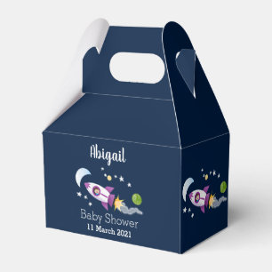 Cute rocket ship in space cartoon illustration favor boxes